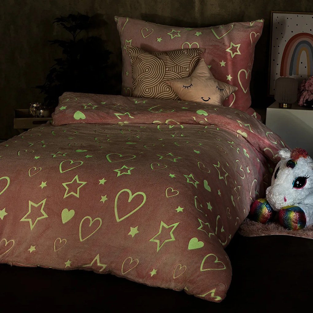 4Home Heart világító mikroflanel ágyneműhuzat , 140 x 200 cm, 70 x 90 cm