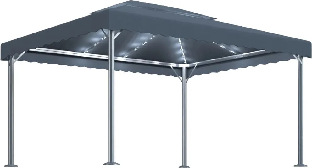 vidaXL antracitszürke alumíniumpavilon LED fényfüzérrel 400 x 300 cm