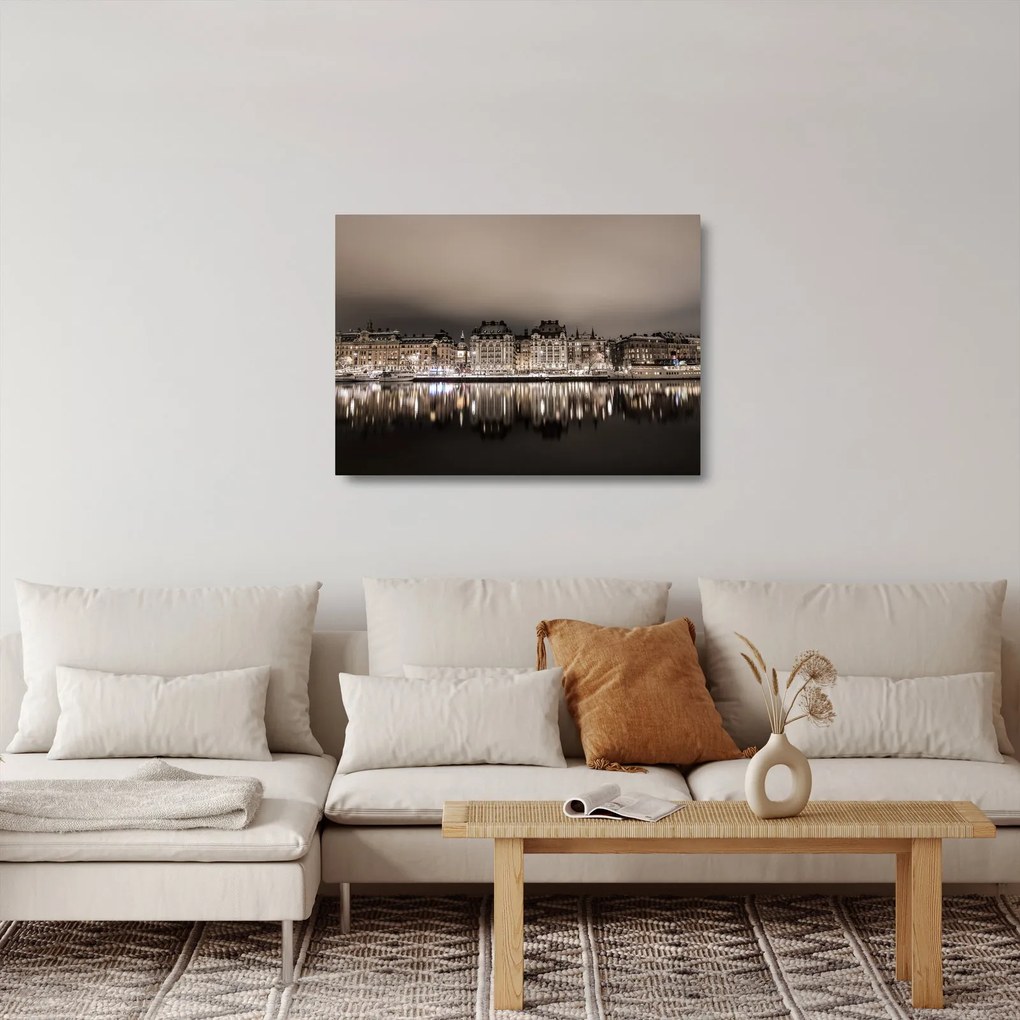 Egy város képe a félhomályban (üvegen) (70x50 cm)