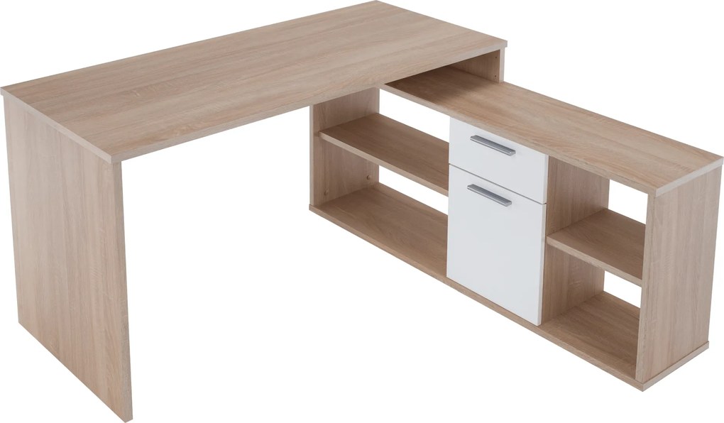 Sarok íróasztal, sonoma tölgy/fehér, NOE NEW