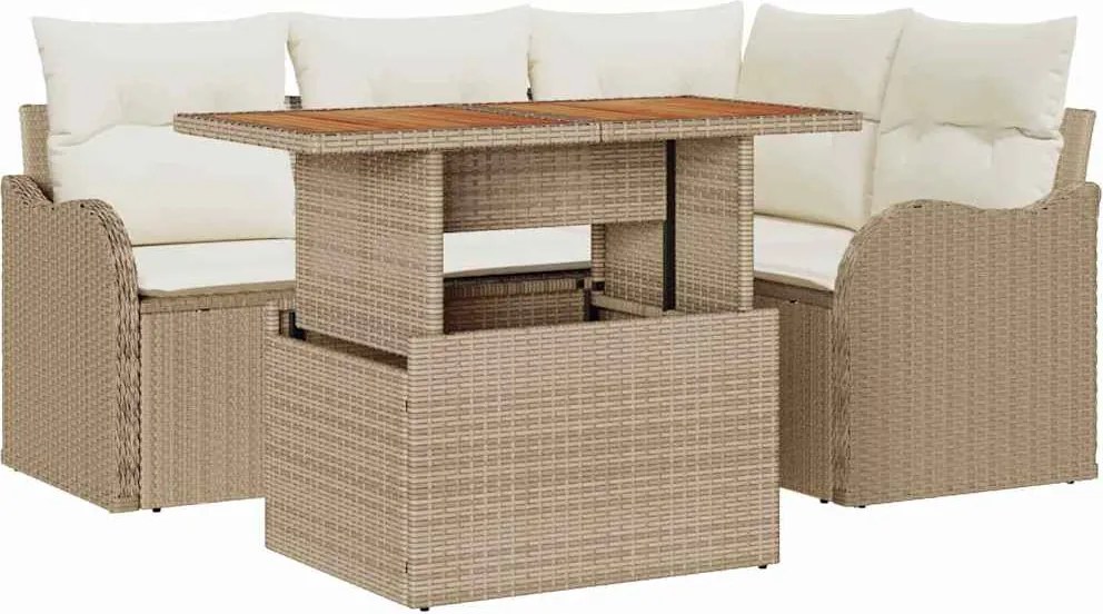 vidaXL Kerti Kanapé Szett párnával 5 pcs Beige és krém polirattan