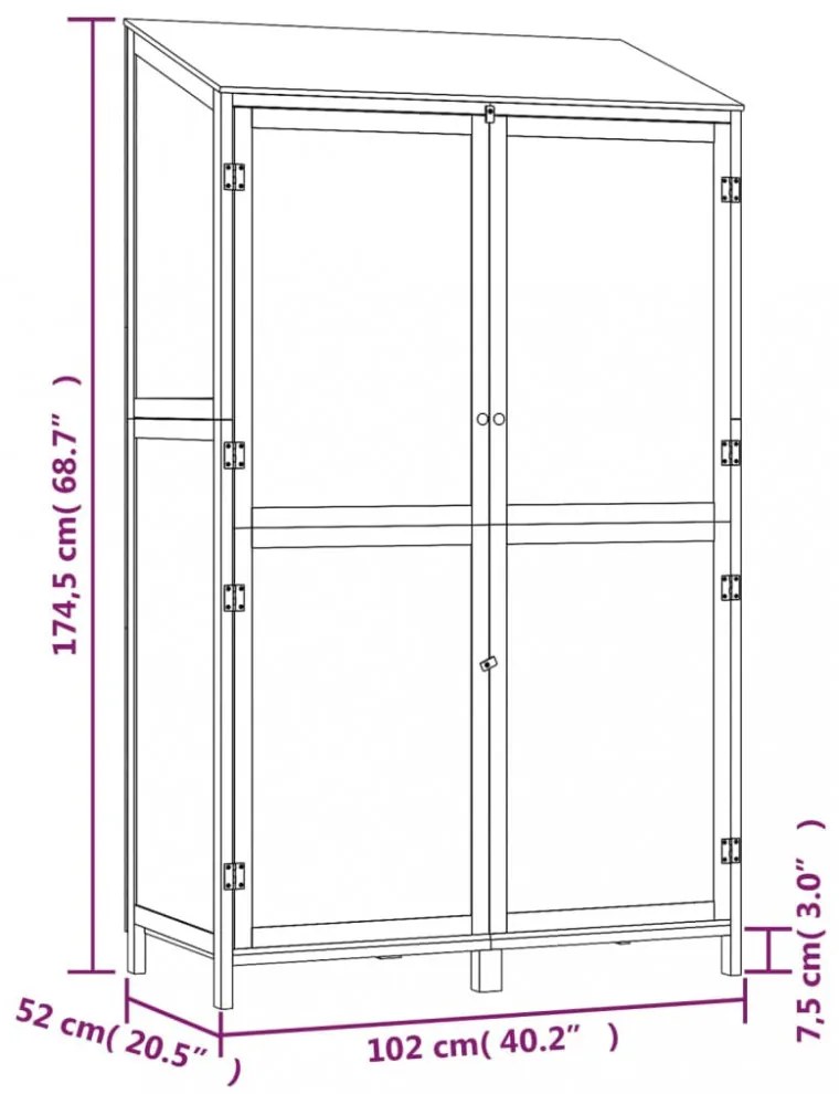 fehér tömör fenyőfa kerti fészer 102x52x174,5 cm