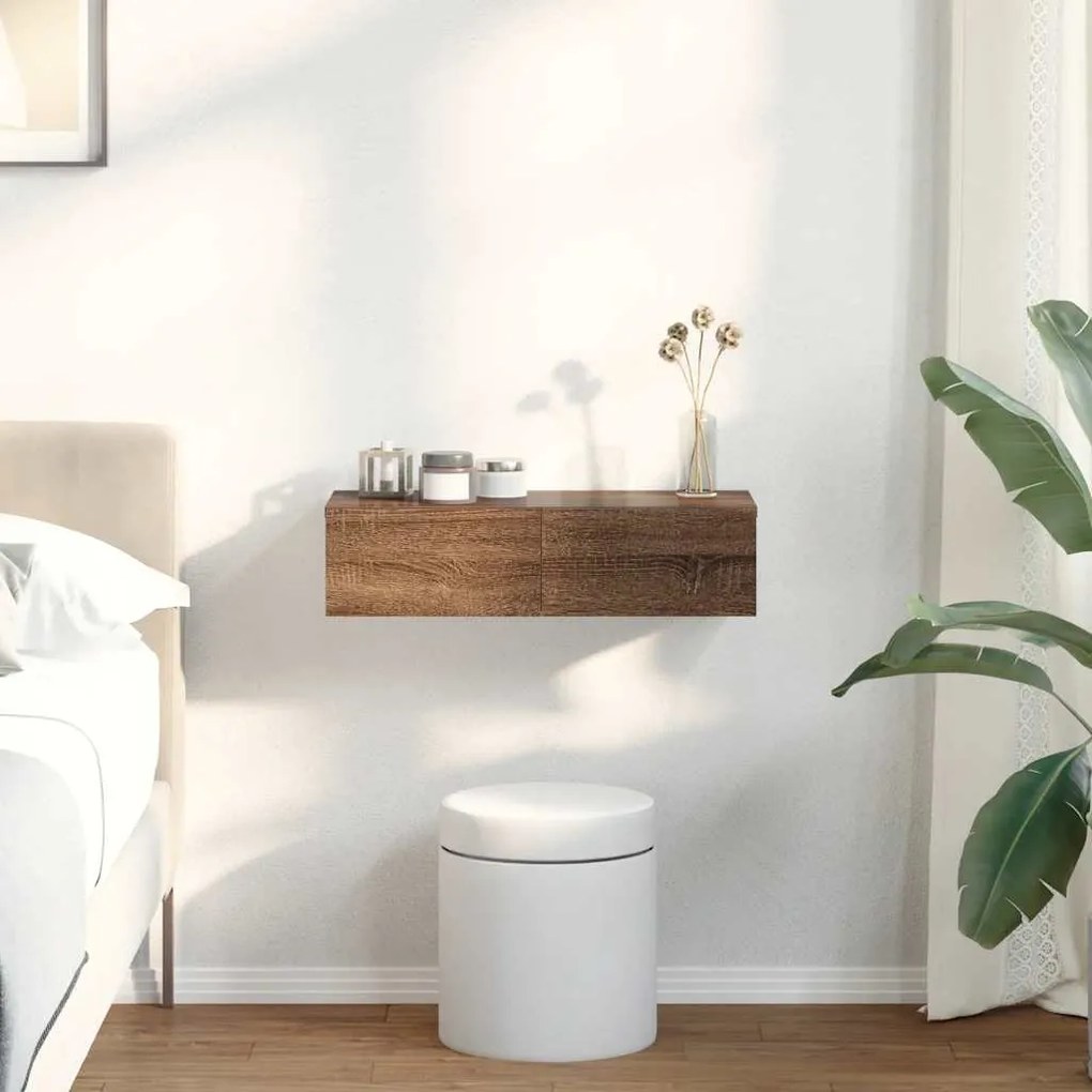 Falipolc fiókokkal barna tölgy 60x26,5x15 cm műszaki fa