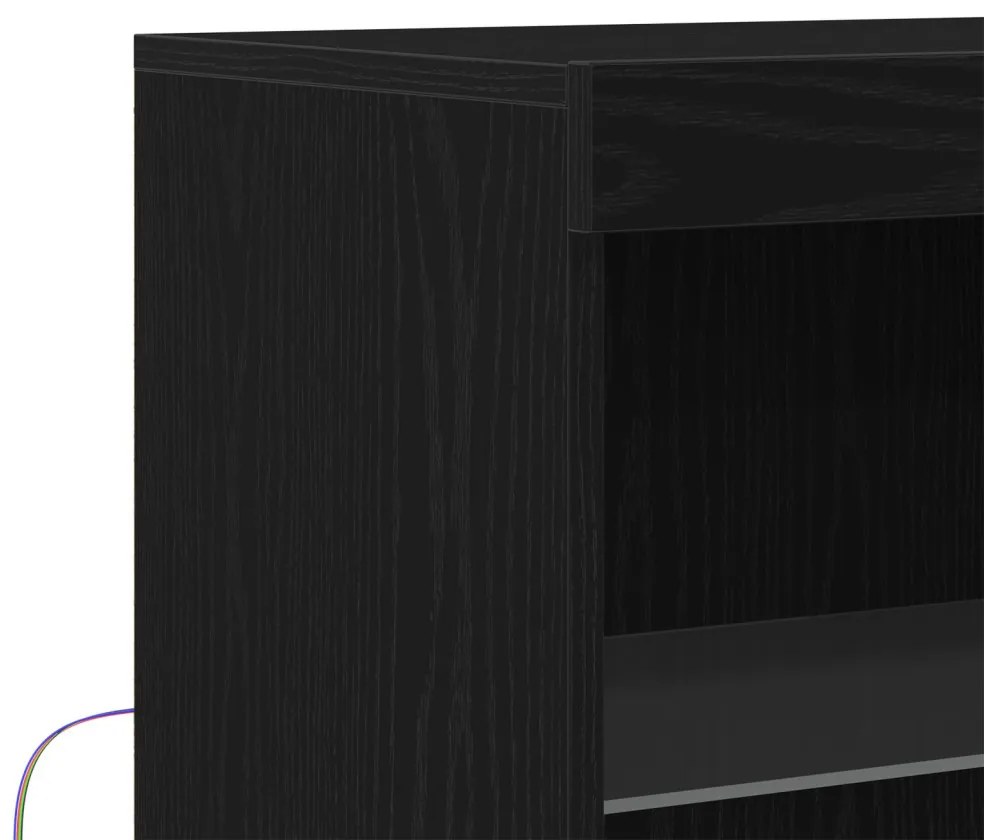 LED világítással ellátott fekete tölgy komód 60x37x100 cm