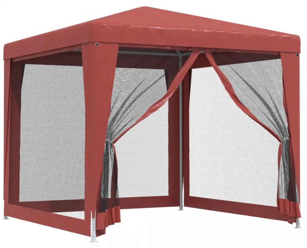 piros HDPE rendezvénysátor 4 hálós oldalfallal 2,5x2,5 m