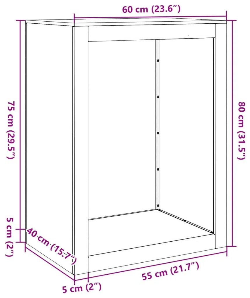 fehér acél tűzifatároló 60 x 40 x 80 cm