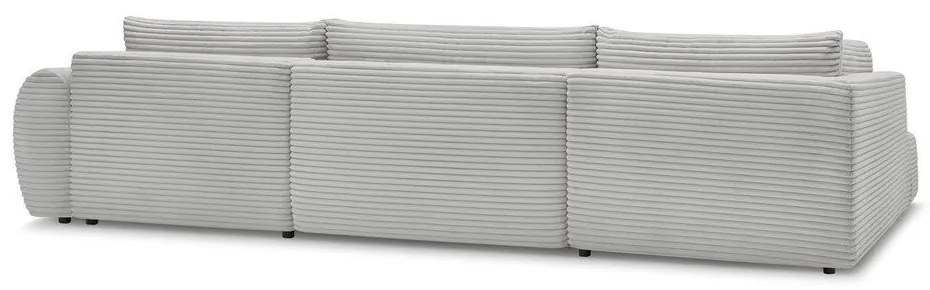 Világosszürke kordbársony kinyitható-tárolóhelyes sarokkanapé (bal oldali-U alakú) Lucien – Bobochic Paris