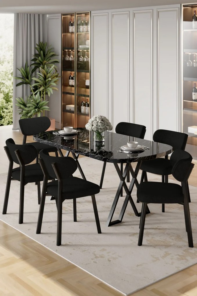 Axton étkezőgarnitúra, fekete márvány-fekete, 168 cm – TR240CHR2720