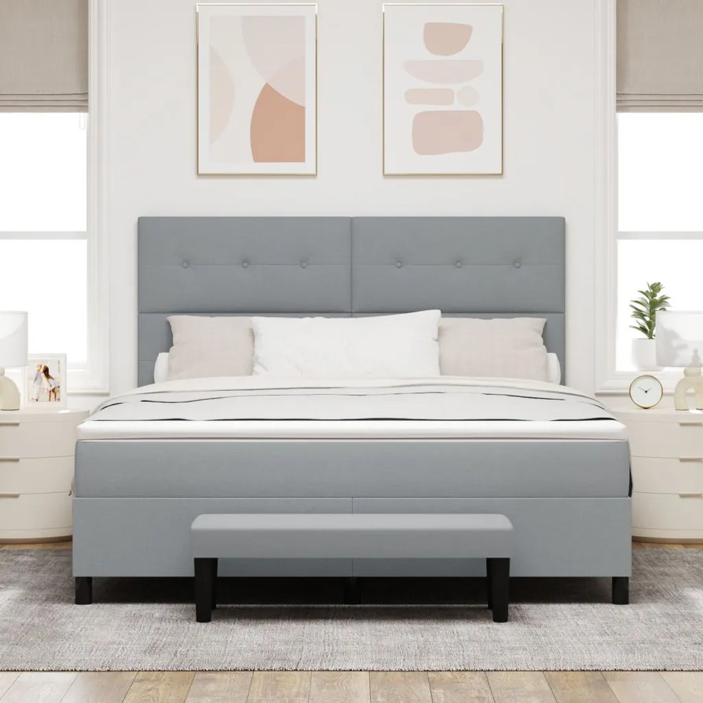 Box Spring Ágy Matraccal és Padlóval Világosszürke 180x200 cm Szövet