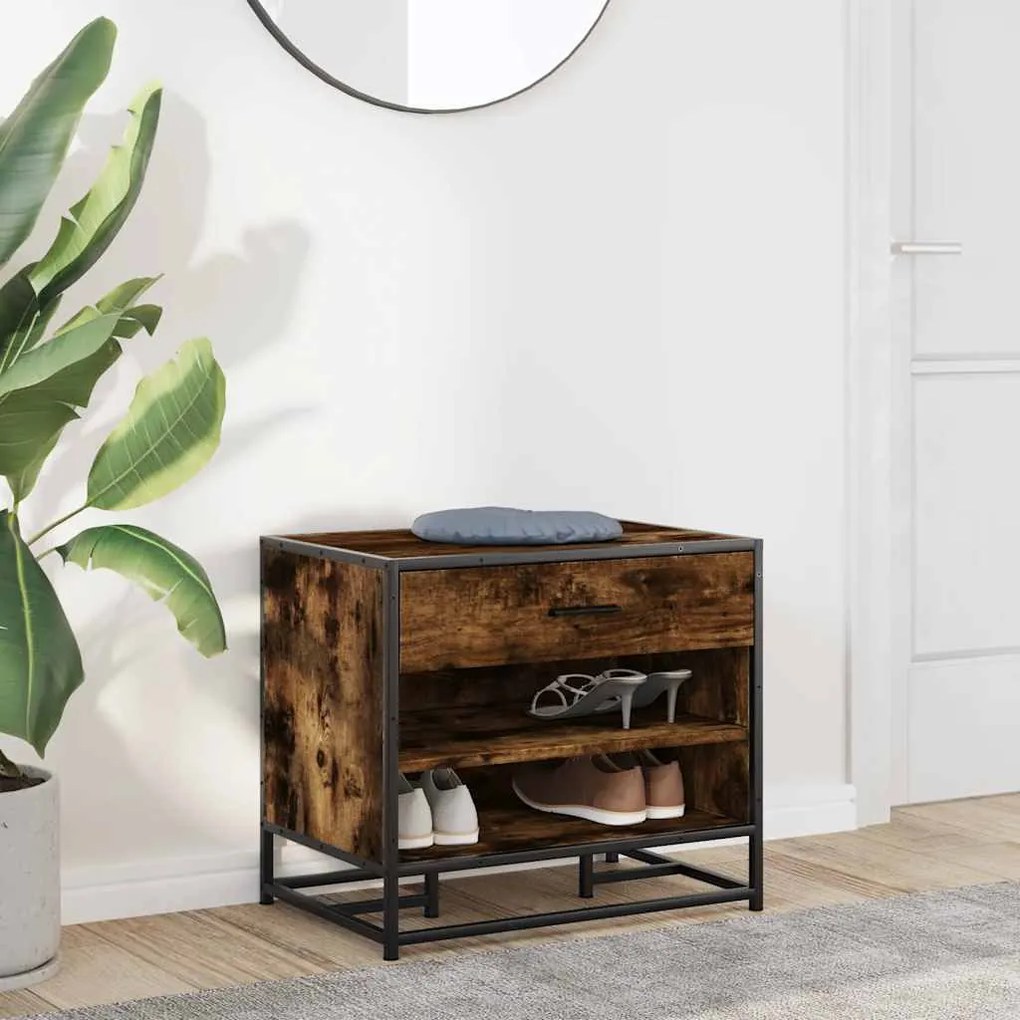cipőpad füstölt tölgy 60x40x53,5 cm fából és fémből készült
