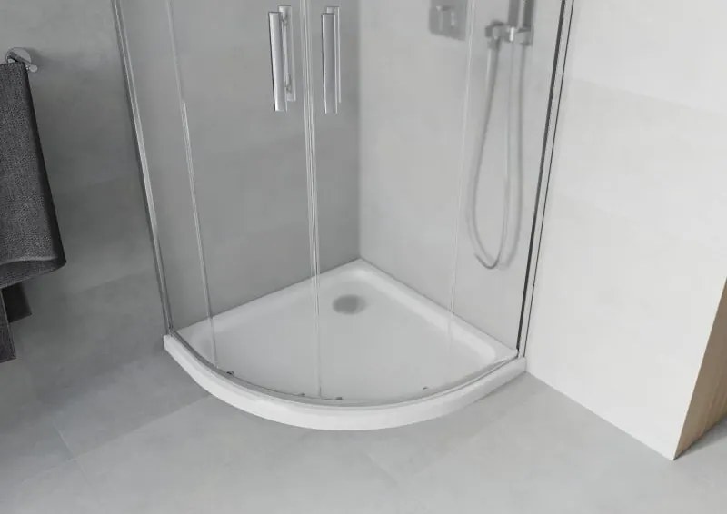 Mexen Rio zuhanykabin félkör alakú 80 x 80 cm, zúzmara, króm + Flat zuhanytálca, fehér - 863-080-080-01-30-4110