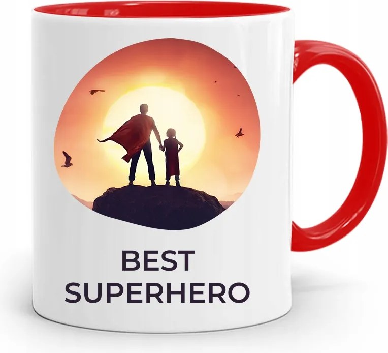 Piros Bögre Apának Best Superhero nyomott mintával