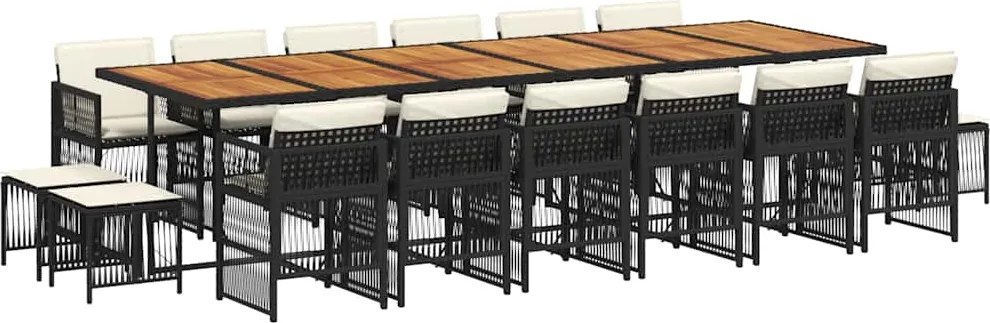 vidaXL 17 részes fekete polyrattan kerti étkezőgarnitúra párnákkal