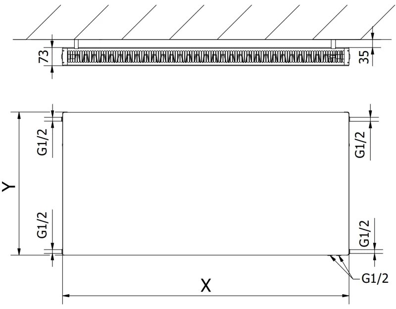 Mexen CVF21, lapos radiátor 600 x 600 mm, alsó csatlakozás, 726 W, antracit, W621F-060-060-66