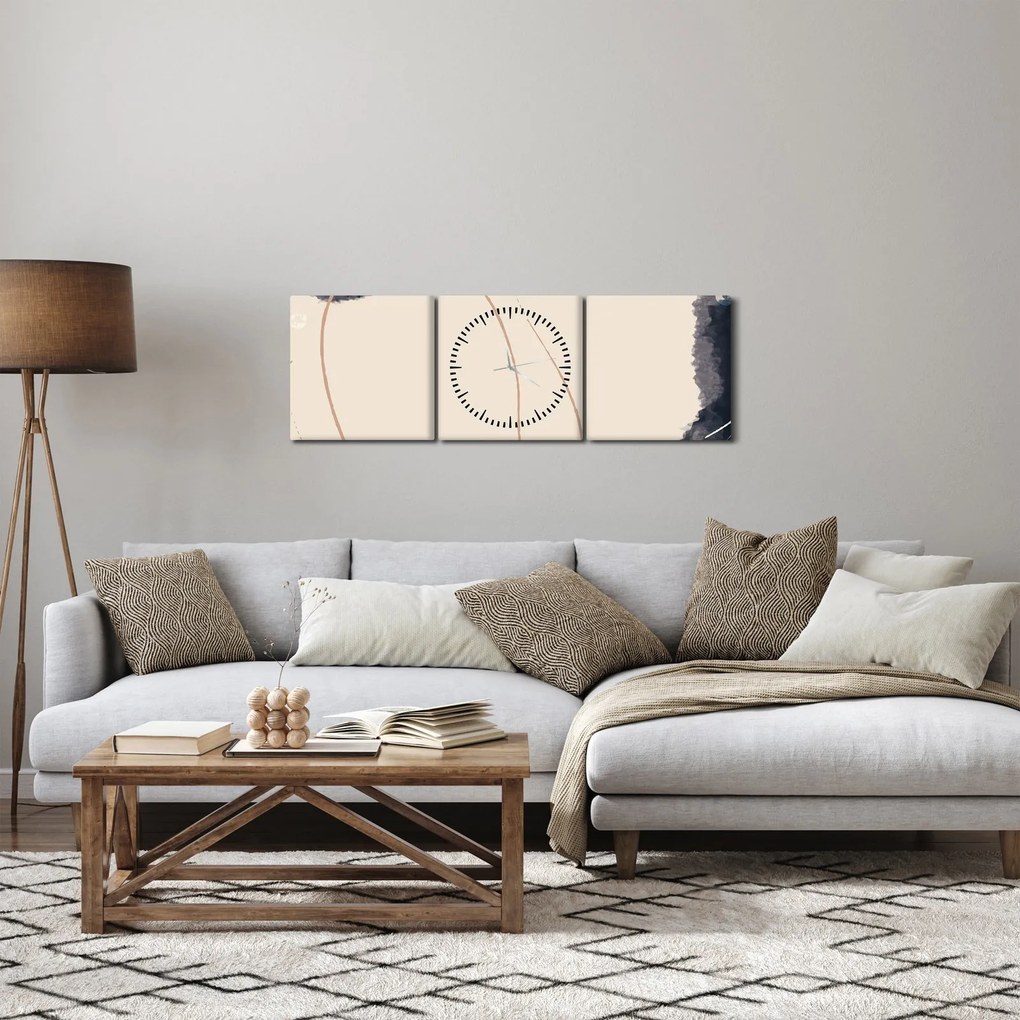 Kép - Bézs absztrakció (órával) (90x30 cm)