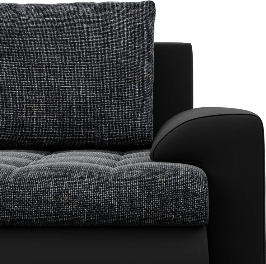 Tokio sarokkanapé, L alakú háttámlával, 2 ágyneműtartóval, fonott + műbőr, baloldali, szürke - fekete