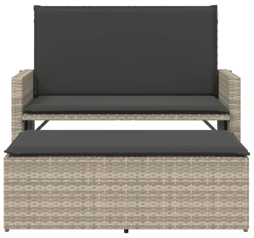 világosszürke polyrattan kerti pad párnákkal és lábtartóval