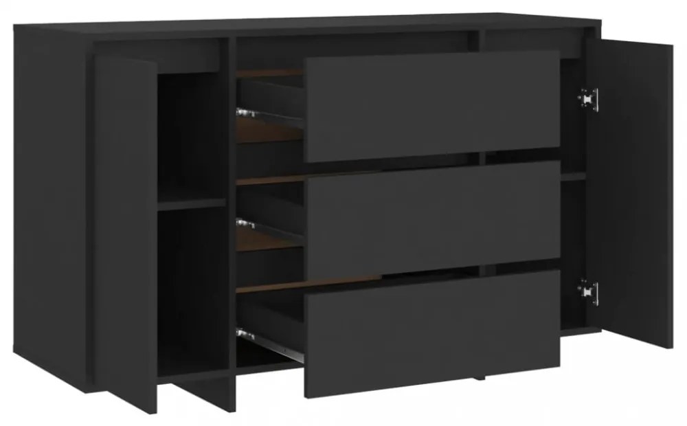 fekete szerelt fa tálalószekrény 3 fiókkal 120 x 41 x 75 cm
