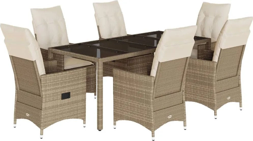 vidaXL 7 részes bézs polyrattan kerti étkezőgarnitúra párnákkal