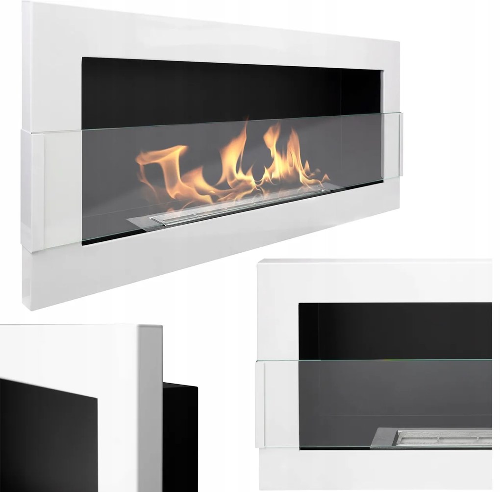 Függő Biokandalló Üveggel 900X400 Fehér Fényes Bioüzemanyag