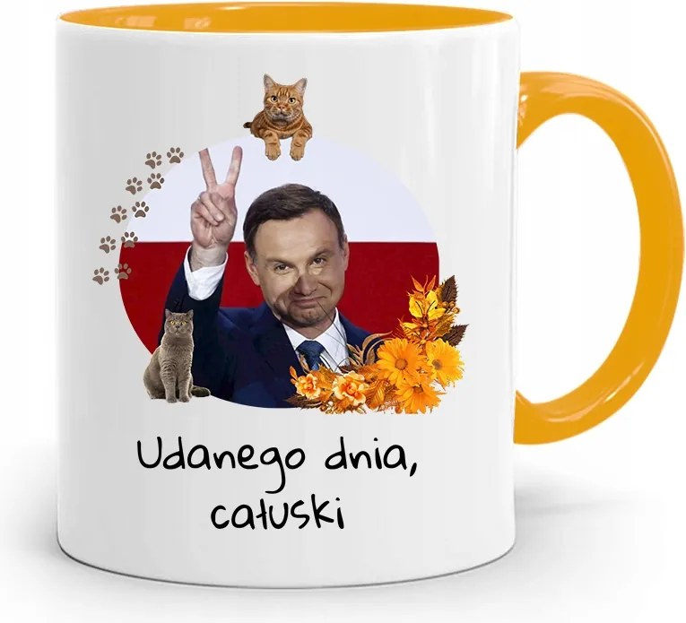 Duda András Sárga Elnöki Bögre Nyomtatott Mintával