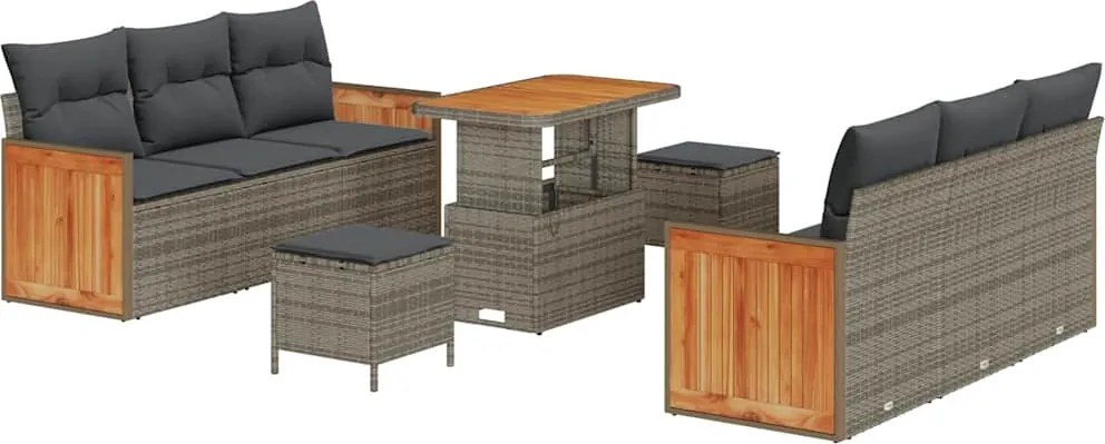 vidaXL Kerti Kanapé Szett 9 pcs Szürke Poli Rattan és Porfestett Acél