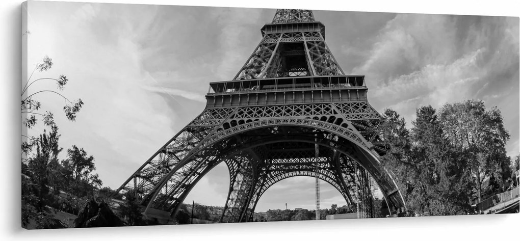Kép - Eiffel-torony, fekete-fehér (120x50 cm)