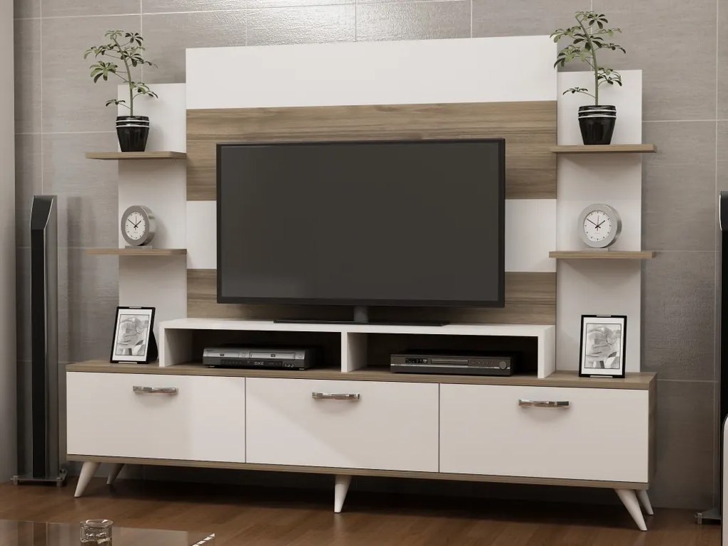 Diana TV-állvány, fehér-dió, 180 cm