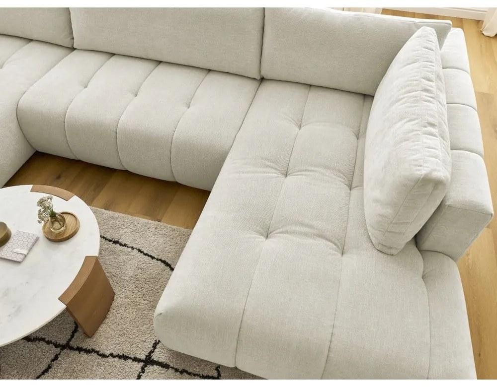 Bézs kinyitható-tárolóhelyes sarokkanapé (jobb oldali-U alakú) Fuji – Bobochic Paris