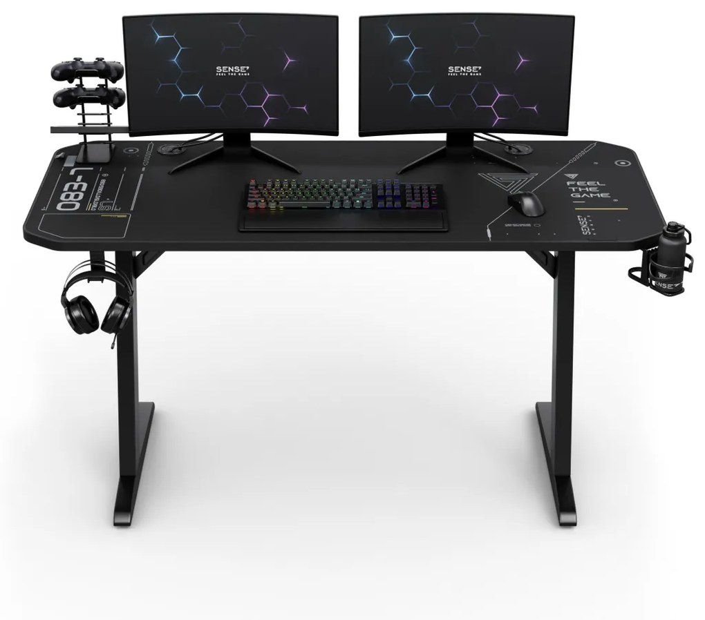 Gamer asztal, SENSE7 Nomad Cybernetic, 140×60 cm fekete