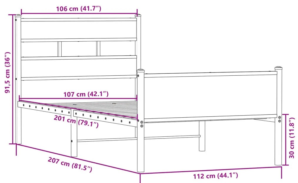 vidaXL sonoma tölgy színű szerelt fa ágykeret matrac nélkül 107x200 cm