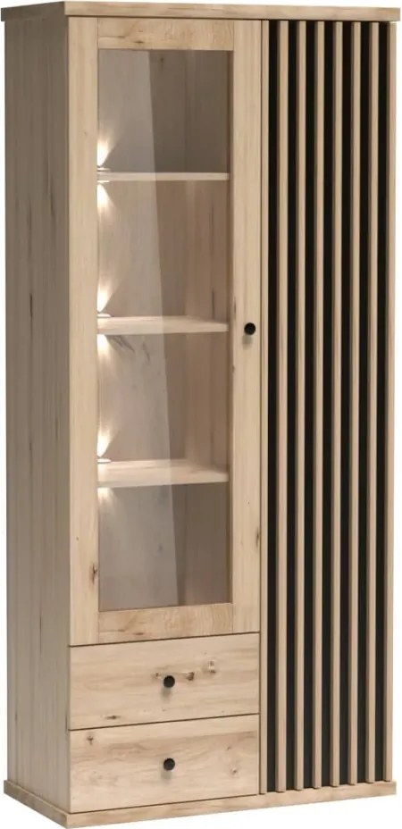 Vitrin, artisan tölgy/fekete, KOLI C-2