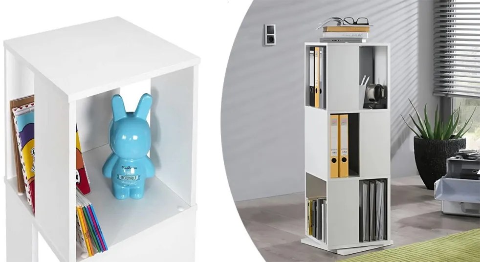 Forgó könyvespolc, 34x34x108 cm, fehér