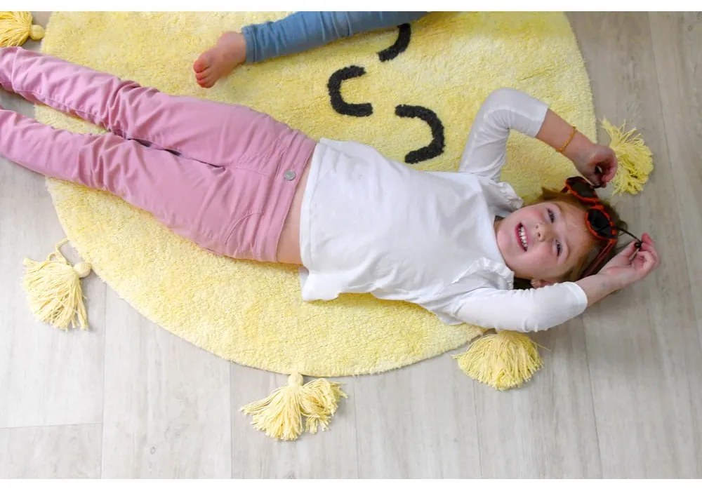 Sárga mosható kézi szövésű pamut gyerek szőnyeg ø100 cm You're My Sunshine – Lorena Canals