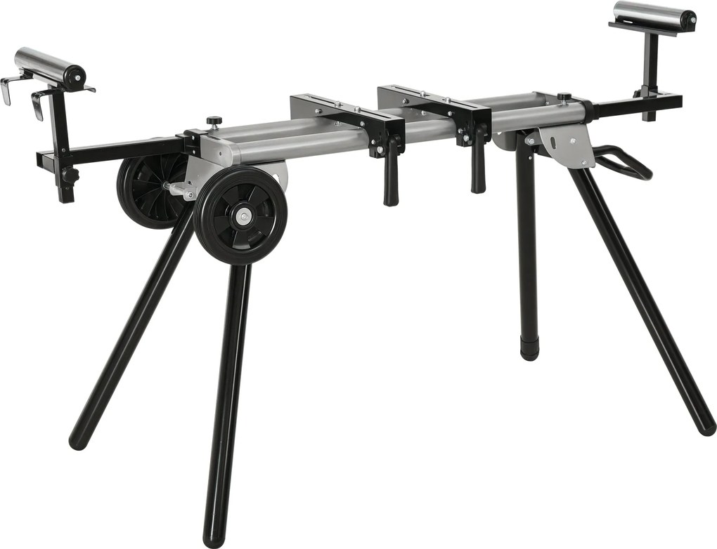 DURHAND Fűrészállvány Fűrészekhez - Műhelyállvány Derékszögű és Kerti Fűrészek számára, Fekete+Ezüst, Oldalsó Toldalék 123,5-245 cm | Aosom