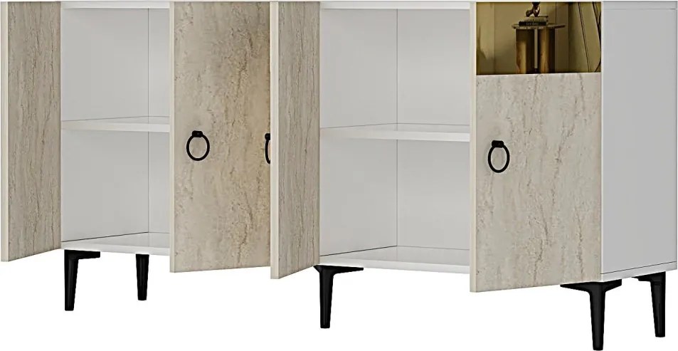 Gama komód, fehér-travertin, 150 cm – TR555CHM1340