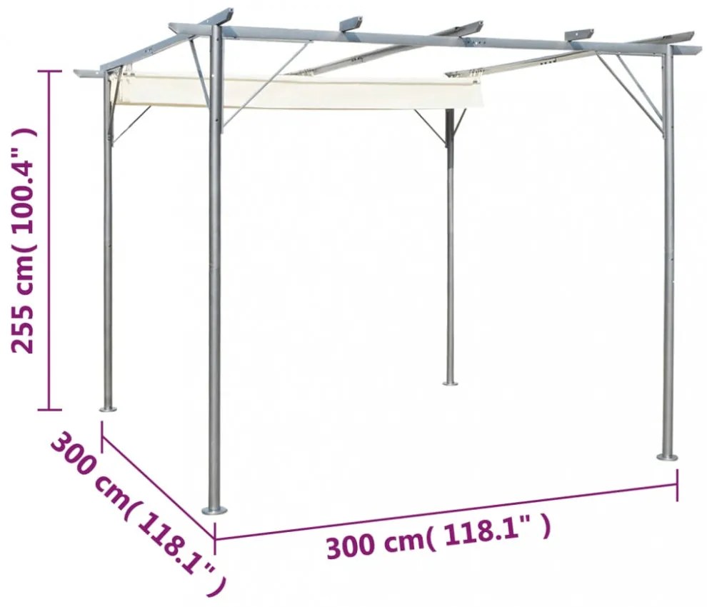 fehér-krémszínű acélpergola behúzható tetővel 3 x 3 m
