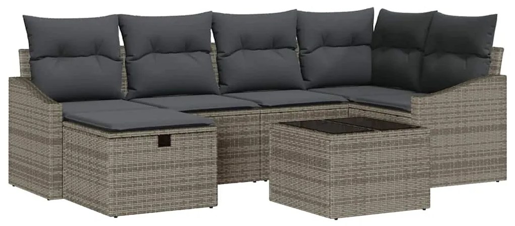 Kerti Kanapé Szett 7 pcs Szürke 55 x 62 x 69 cm Poli rattan