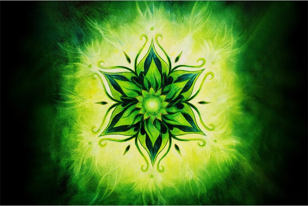 Kép - Virág mandala zöld háttérrel (90x60 cm)