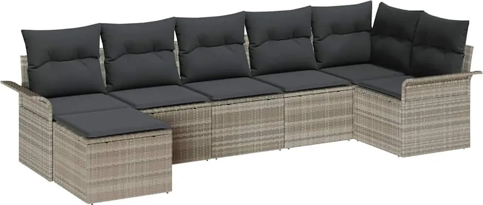 vidaXL Kerti Kanapé Szett párnával 7 pcs Világosszürke Poli rattan