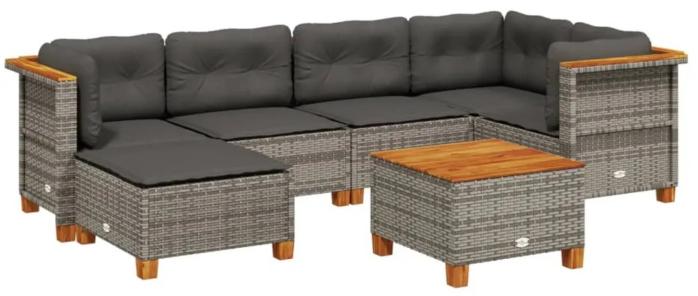 7 részes szürke polyrattan kerti ülőgarnitúra párnákkal