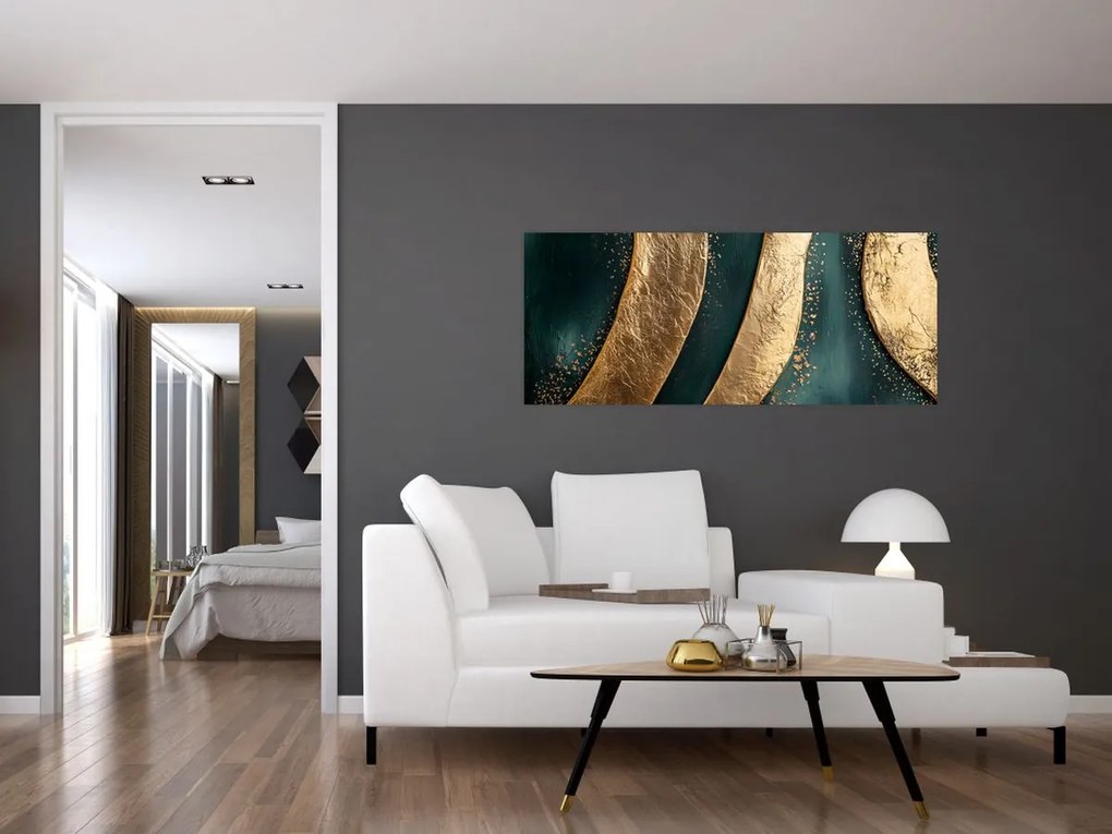 Kép - Zöld absztrakció arannyal I. (120x50 cm)