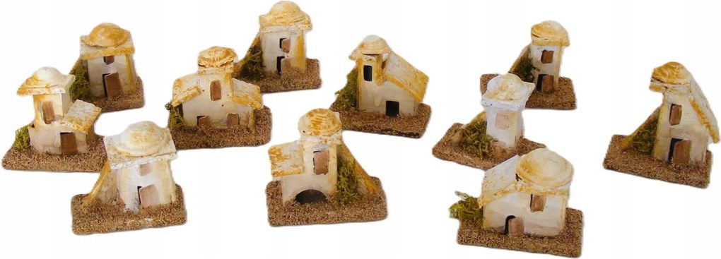 12 különböző házikó dekoráció Betlehem kb. 4cm magas