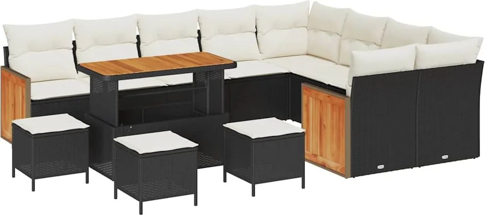 vidaXL Kerti Kanapé Szett párnával 13 pcs Fekete és Krém