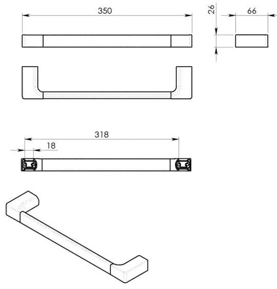 Gedy - Fali törölközőtartó PIRENEI 6,6x35 cm matt fekete
