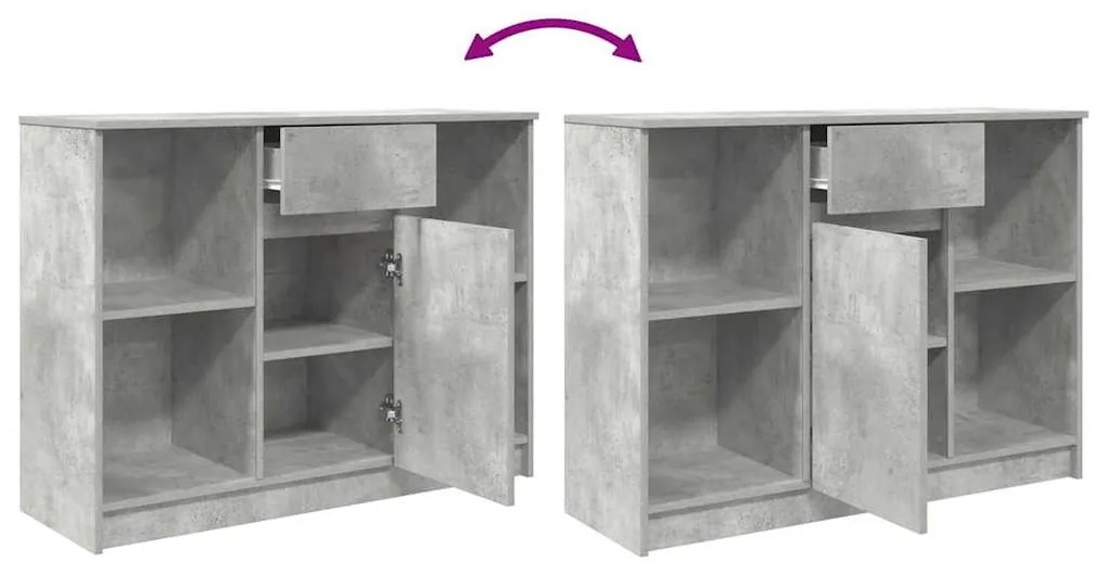 betonszürke szerelt fa tálalószekrény fiókos 101x35x76 cm