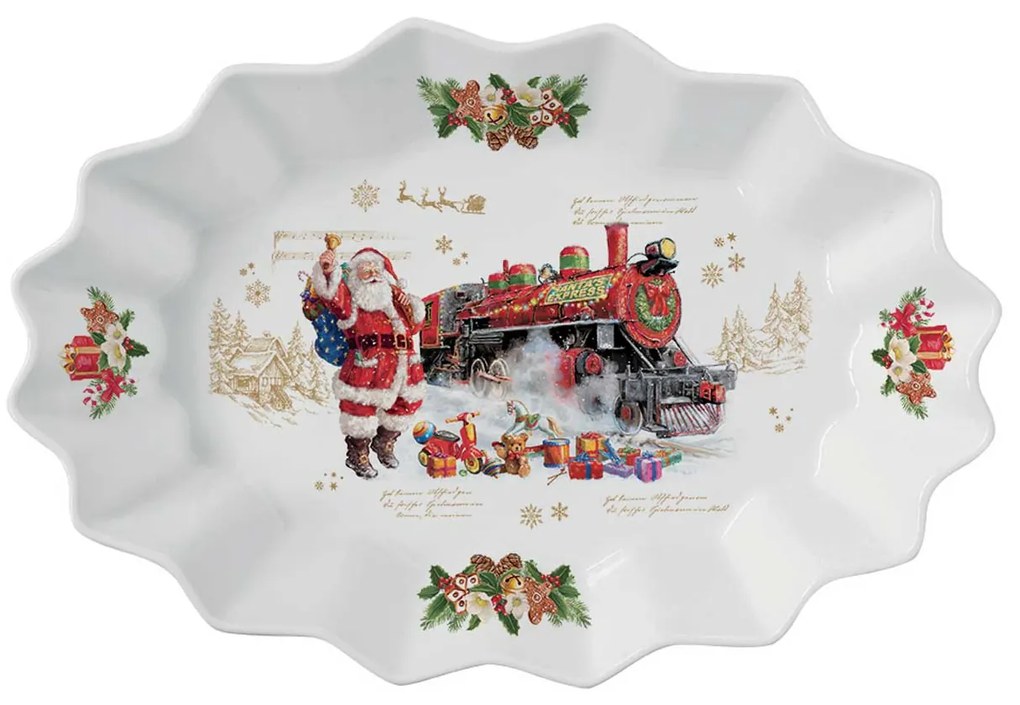 Karácsonyi télapós porcelán ovális tálca díszdobozban Christmas Memories