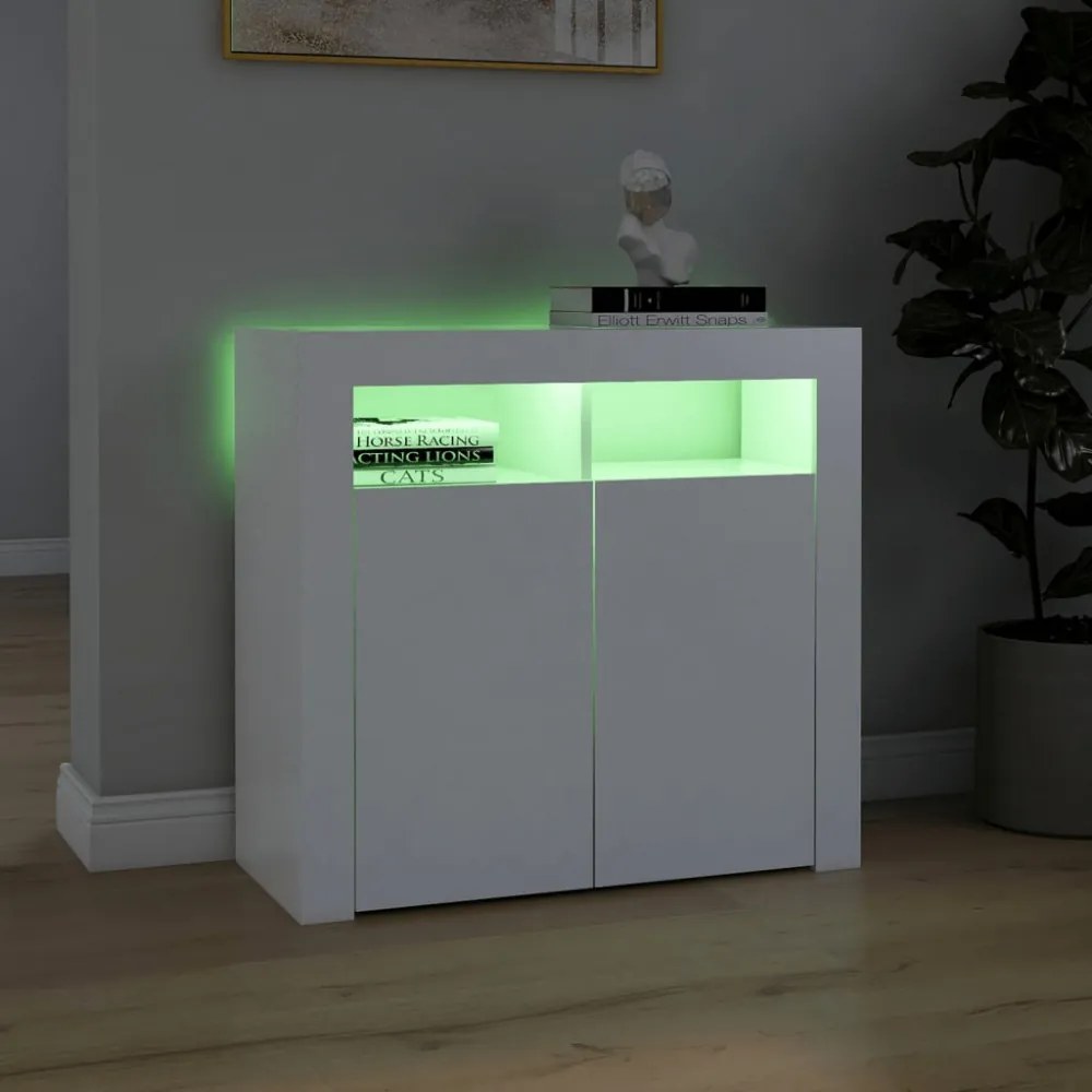fehér tálalószekrény LED-világítással 80 x 35 x 75 cm