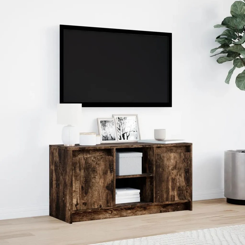 füstös tölgy színű szerelt fa LED-es TV-szekrény 100x34x50 cm