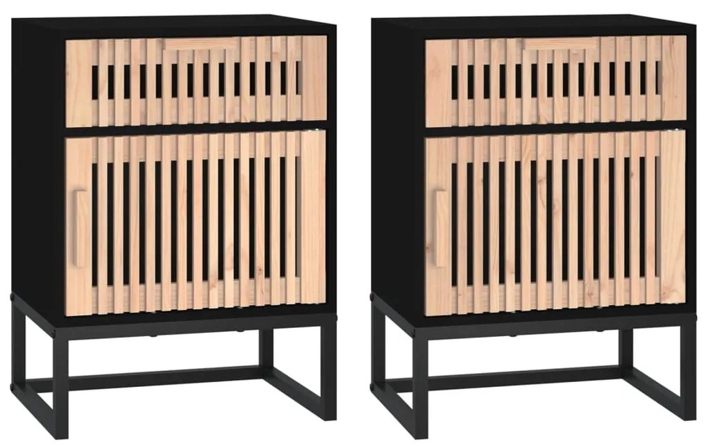 2 db fekete szerelt fa és vas éjjeliszekrény 40x30x55,5 cm